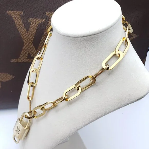 Authentic Louis Vuitton GoldPadlock w/Unbranded Stainless Steel Paper Clip Chain - Picture 3 of 13